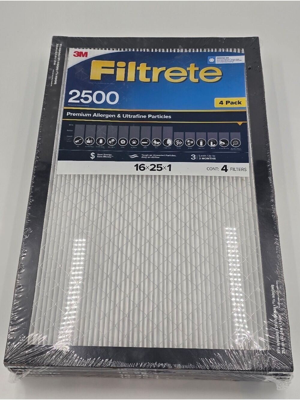 3M Filtrete MPR 2500/Merv 14 HVAC Air Filter Reduce Dust Bacteria Viruses 4-Pack